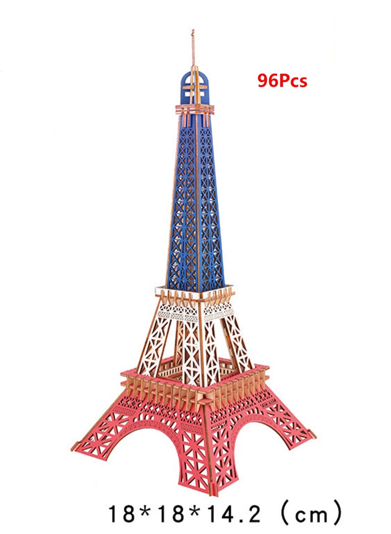 لعبة ألغاز تعليمية للأطفال ثلاثية الأبعاد مصنوعة يدويًا ذاتية التجميع (برج إيفل بثلاثة ألوان 96 قطعة) - Image 2